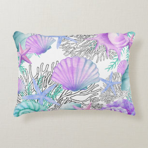 Purple Pink Teal And White Seashells Decorative Cushion