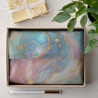 Purple Pink Teal Aqua Blue Gold Marble Art Pattern Tissue Paper