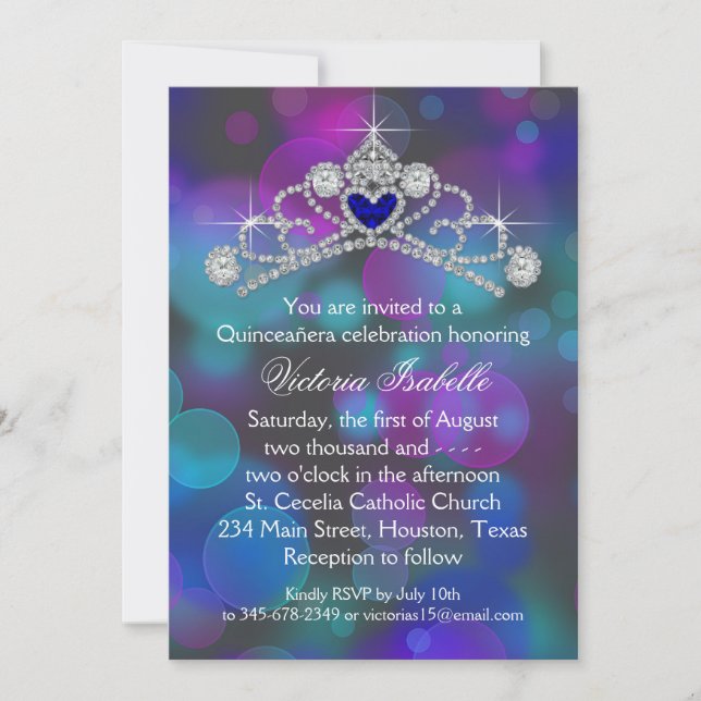 Purple Pink Teal Blue Quinceanera Invitation (Front)