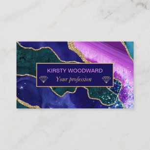 Purple, Pink & Teal Gold Glitter Agate Business Card