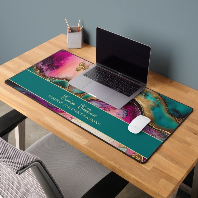 Purple Pink Teal Gold Office Business Name Title Desk Mat (Office 2)