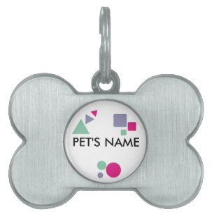 Purple pink teal pet's name shapes colours pet ID tag