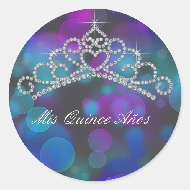 Purple Pink Teal Tiara Sweet 15 16 Quinceana Label (Front)