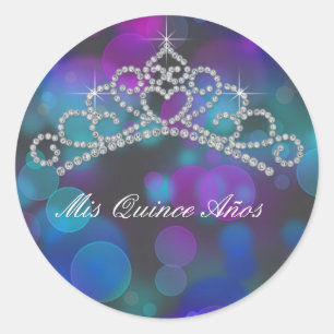 Purple Pink Teal Tiara Sweet 15 16 Quinceana Label