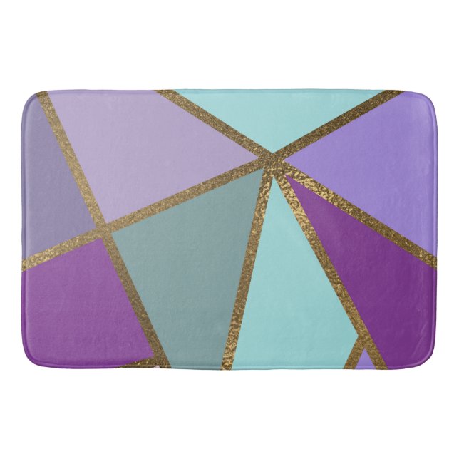 Purple Pink Teal Turquoise & Bronze Gold Geometric Bath Mat (Front)