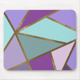 Purple Pink Teal Turquoise & Bronze Gold Geometric Mouse Mat
