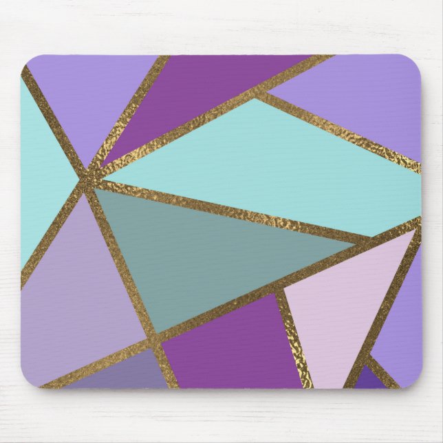 Purple Pink Teal Turquoise & Bronze Gold Geometric Mouse Mat (Front)