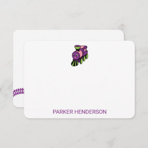 Purple Pink Toy Train Personal Kids Stationery Thank You Card