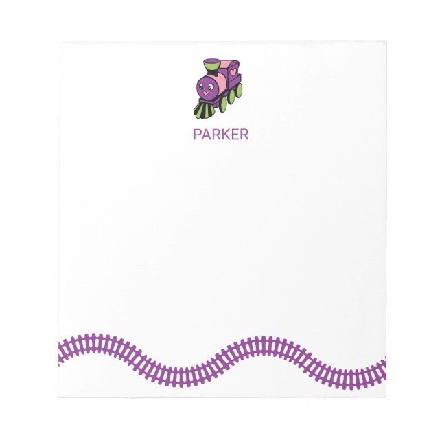 Purple Pink Toy Train Personalised Kids Stationery Notepad (Front)