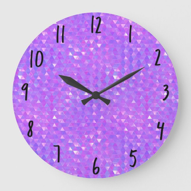 Purple Pink Trendy Triangles Geometric Pattern Large Clock (Front)