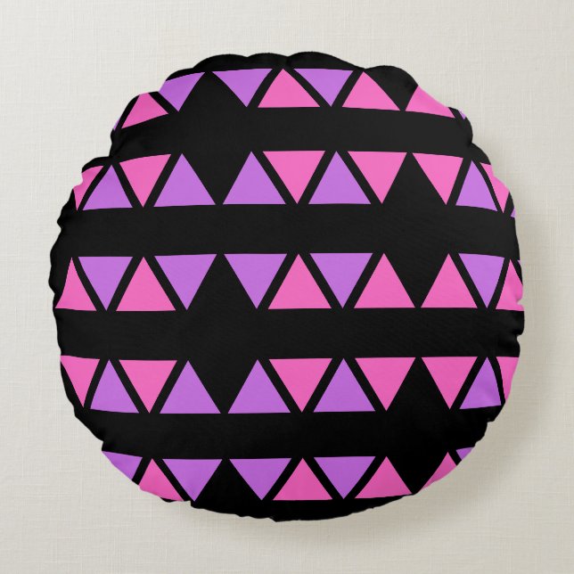 Purple Pink triangle Pattern Round Cushion (Front)