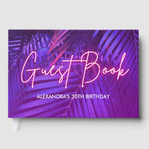Purple Pink Tropical Palm Leaf Guest Book