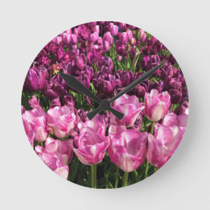 Purple & Pink Tulip Garden Bed, Oregon Round Clock