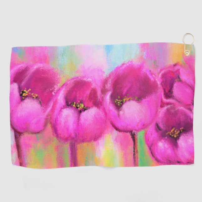 Purple Pink Tulips Golf Towel (Horizontal)