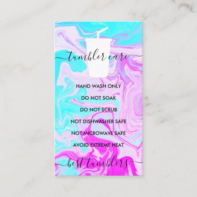 Purple Pink Tumbler care instructions vinyl Business Card (Front)