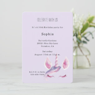 Purple Pink Unicorn Birthday Invitation