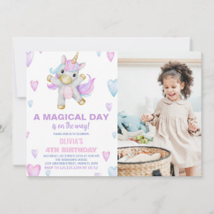 Purple Pink Unicorn Birthday Invitations w photo