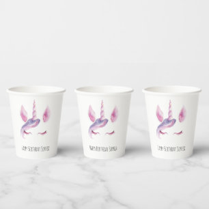 Purple Pink Unicorn Birthday Paper Cups