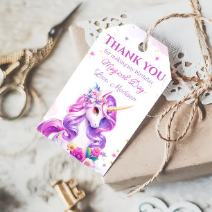 Purple Pink Unicorn Birthday Thank You Gift Tags