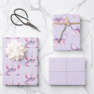 Purple Pink Unicorn Birthday Wrapping Paper Sheet