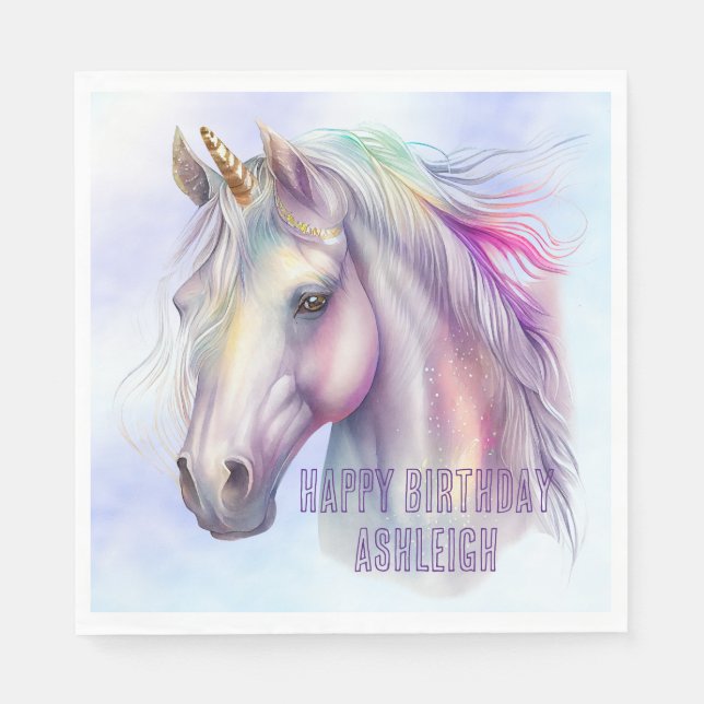 Purple Pink Unicorn Name Napkin (Front)