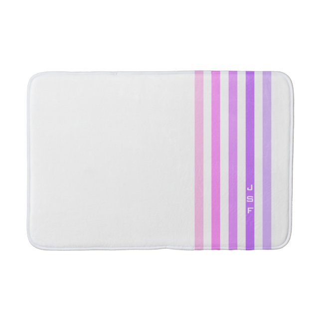 Purple & Pink Vertical Stripes Monogram Bath Mat (Front)