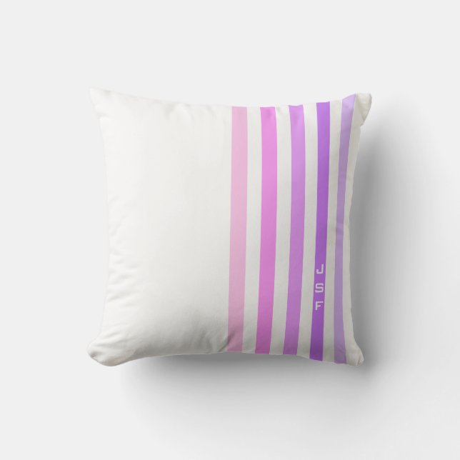 Purple & Pink Vertical Stripes Monogram Cushion (Front)