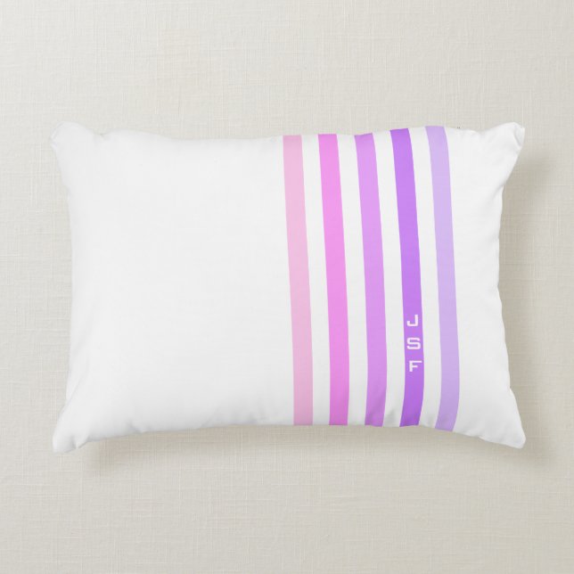 Purple & Pink Vertical Stripes Monogram Decorative Cushion (Front)