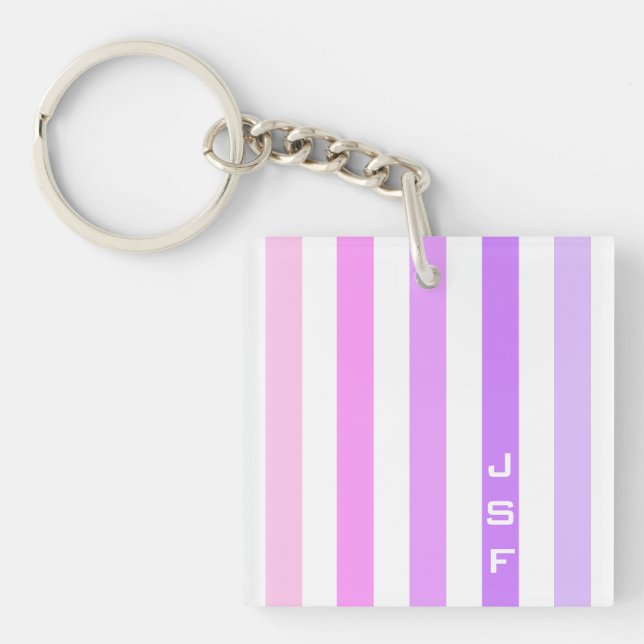 Purple & Pink Vertical Stripes Monogram Key Ring (Front)