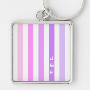 Purple & Pink Vertical Stripes Monogram Key Ring