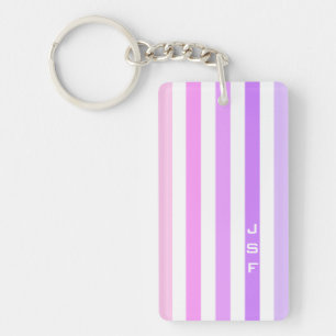 Purple & Pink Vertical Stripes Monogram Key Ring