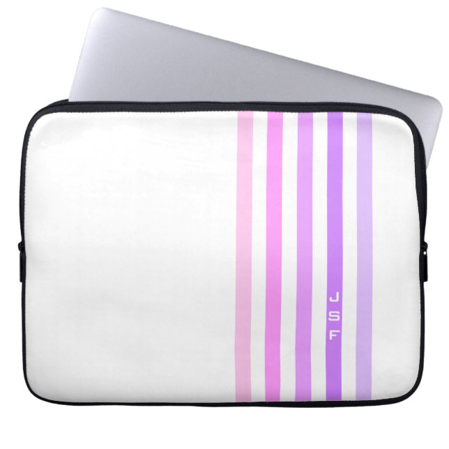 Purple & Pink Vertical Stripes Monogram Laptop Sleeve (Front)