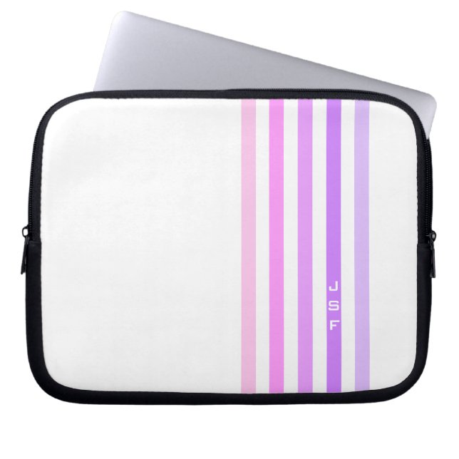 Purple & Pink Vertical Stripes Monogram Laptop Sleeve (Front)