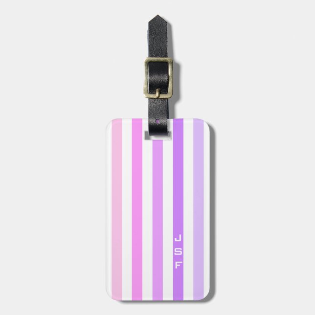 Purple & Pink Vertical Stripes Monogram Luggage Tag (Front Vertical)
