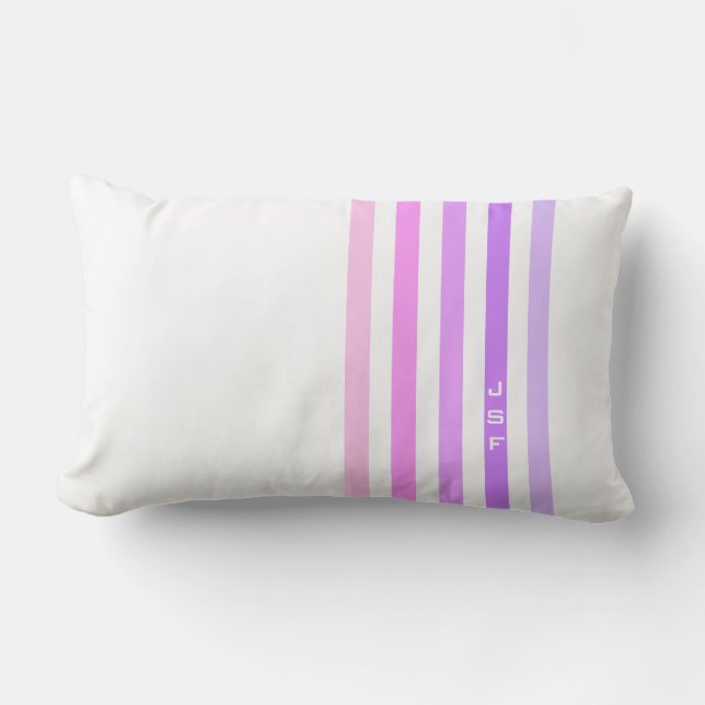 Purple & Pink Vertical Stripes Monogram Lumbar Cushion (Front)