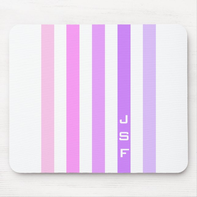 Purple & Pink Vertical Stripes Monogram Mouse Mat (Front)