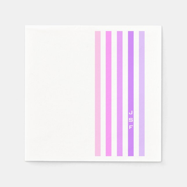 Purple & Pink Vertical Stripes Monogram Napkin (Front)
