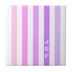 Purple & Pink Vertical Stripes Monogram Tile