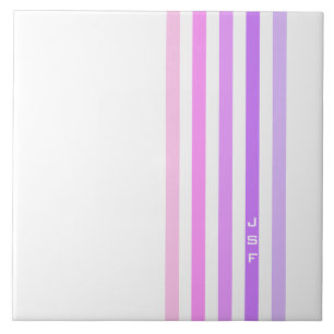 Purple & Pink Vertical Stripes Monogram Tile