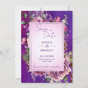 Purple pink vintage roses elegant wedding save the date
