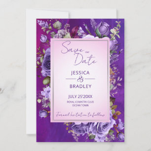 Purple pink vintage roses elegant wedding save the date