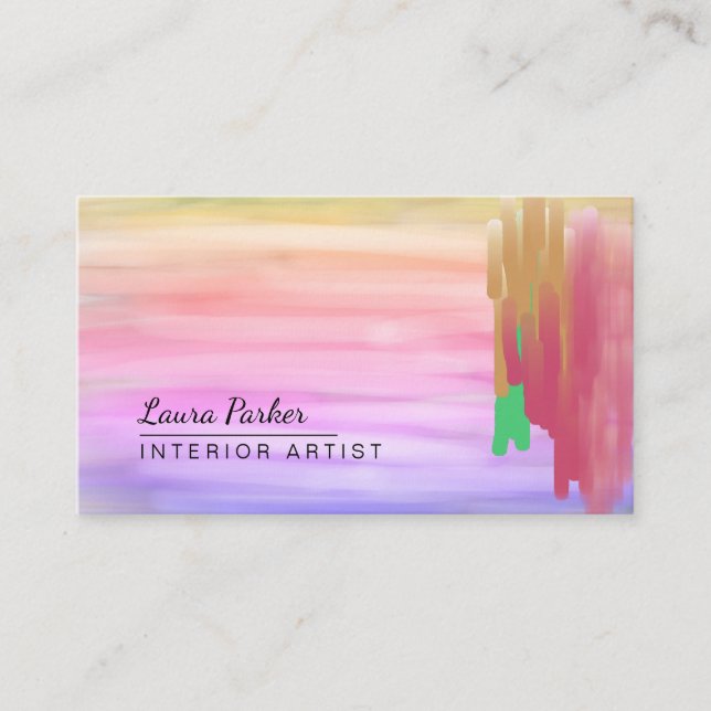 Purple Pink Watercolor Abstract Painted Artist Business Card (Front)