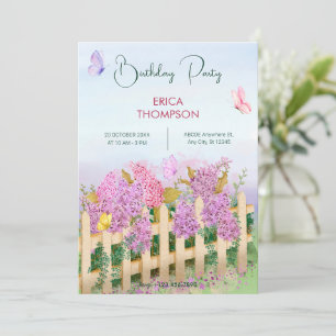 Purple Pink Watercolor butterflies Garden birthday Invitation
