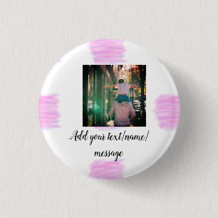 Purple pink watercolor father son dad add image te 3 cm round badge