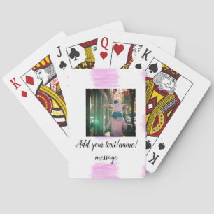 Purple pink watercolor father son dad add image te playing cards