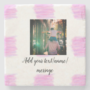 Purple pink watercolor father son dad add image te stone coaster