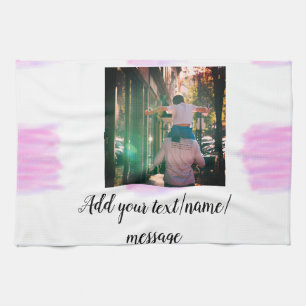 Purple pink watercolor father son dad add image te tea towel