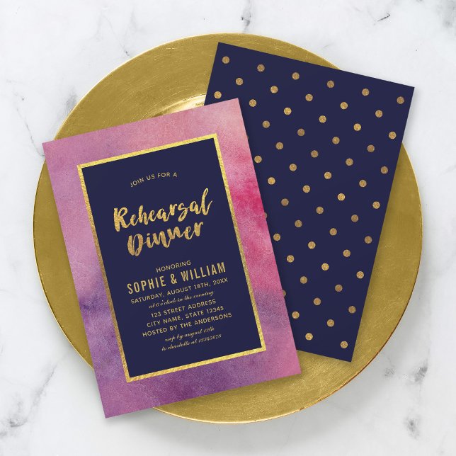 Purple Pink Watercolor Faux Gold Rehearsal Dinner Invitation (Creator Uploaded)