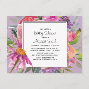 Purple Pink Watercolor Floral Baby Shower Postcard
