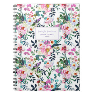 Purple Pink Watercolor Floral Name Title Prayer Notebook